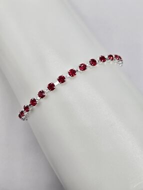 Swarovski Crystal Elements Silver Tennis Bracelet Ruby Red 7.5 inch Prom Bridal